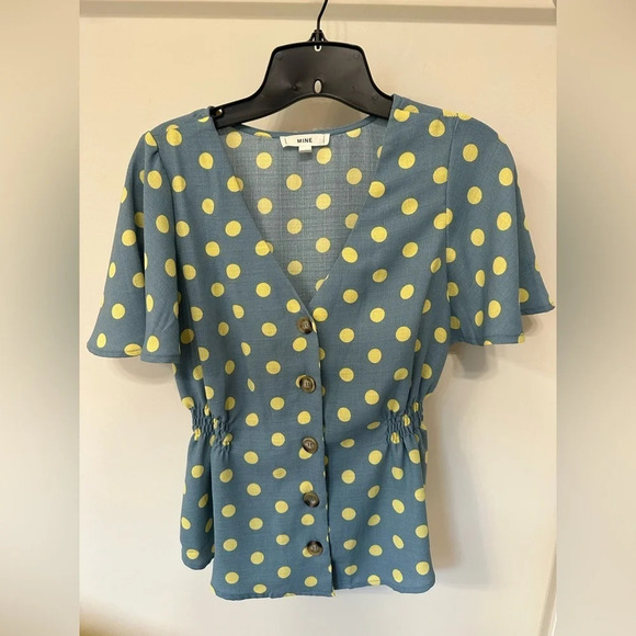 Tops - Boutique Blue Yellow Polka Dot Top